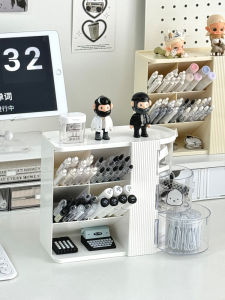 ชั้นวางของแบบหมุนได้สำหรับจัดระเบียบของใช้ในออฟฟิศและห้องนอน กล่องเก็บของแบบลิ้นจี่ ชั้นวางของแบบจับจีบ 3 ชั้น ชั้นวางของแบบจับจีบ