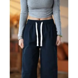 Quần Dài Nam Cotton Nguyên Chất Ống Đứng Rộng Rãi Thoải Mái Mùa Xuân Thu Quần Dài Màu Trơn Đa Năng Bền Bỉ