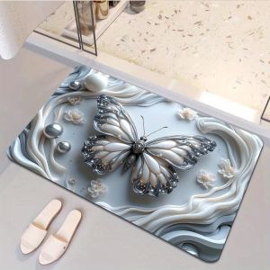 Thảm Phòng Tắm Họa Tiết Sóng Bướm Cầu Vồng VIKAMA Thảm Trải Sàn Chống Trượt Nhanh Khô Thấm Hút Nước Để Trang Trí Lối Vào Phòng Tắm