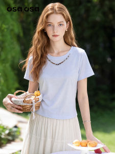 OSA | Cotton Linen Blend T-Shirt Embellished Round Neck Waist Cinching