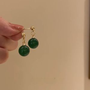 KAMI Y New Chinese Style  out Green Jade Womens Fashion Retro National Trendy Unique Versatile Ear Jewelry
