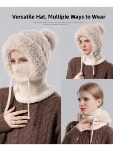 Warm Cotton Hat with Face Mask and Neck Warmer for Cold Weather