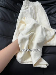 สีขาว ขากว้าง กางเกง ผู้หญิง สูง เอว ตรง สไตล์เกาหลี หลวม พื้นผิว ฤดูร้อน 2024 กางเกงลำลอง ชุดทํางานหญิง