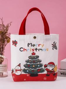 Christmas Canvas Tote Bag Gift Storage Nursery Baby Birthday Hundred Days Gift Package Student Cartoon Casual Shopping Bag