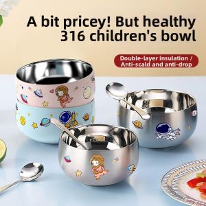 Childrens Food Grade 316 Stainless Steel Soup Bowl with Lid