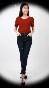 US Ladies Slim Fit High Waist Cotton Jeans - Dark Blue (25"/36") 3113995