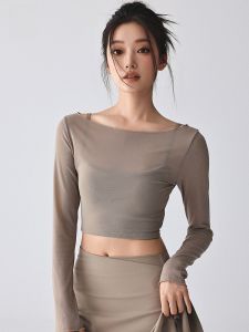 Womens Yoga Fitness Sportswear Long Sleeve Mesh Quick Dry Pilates Training Top Set Slimming Elastic Breathable Running Dance