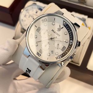 PLAYBOY jam tangan pria tahan air olahraga mode silikon tali gerakan kuarsa origional kronograf multifungsi kalender