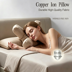 Copper Ion Ergonomic Pillow Anti-Wrinkle Multi-Position Support for Side & Back Sleepers Smooth Fabric Protects Hair & Skin