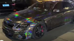 Rainbow Holographic Forged Carbon Glossy Laser Wrap Vinyl Motorcycle Stickers Forged Carbon Fiber Car Body Color Change Film