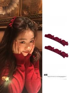 เครื่องประดับผมแบบใหม่สำหรับวัยรุ่นในช่วงฤดูใบไม้ร่วงและฤดูหนาว คลิปผมแบบปากเป็ดสีแดงออร์แกนิกสไตล์เกาหลี คลิปผมด้านข้างแบบใหม่