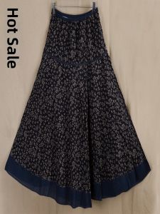 Casual Cotton Linen Skirt Womens Spring Summer Floral Print Travel Square Dance Long A-Line Skirt Ethnic Style Loose Fit