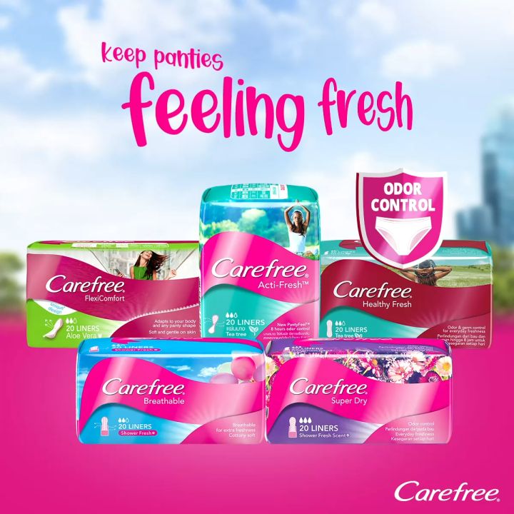 Carefree Breathable Unscented Panty Liners 20s Feminine Care, Odor
