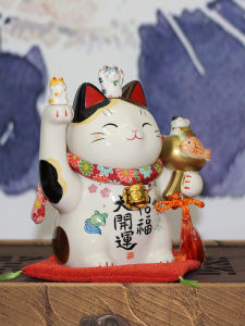 Japanese Yaoshi Kiln Fortune Cat Small Size Decoration Opening Gift Home Housewarming Home Wedding Gift with Glass Cover