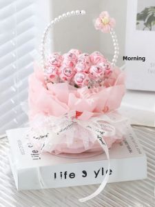 Handmade DIY Color Block Flower Basket Shell Premium Quality Photogenic Handheld Bouquet Korean Style Festive Decoration