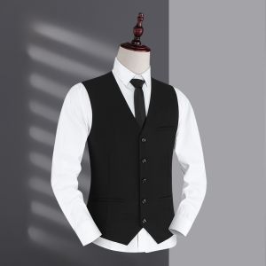 ROMON | Lormen Mens Wedding Suit Vest Groomsmen Formal Wear Business Casual Standard Fit Polyester Blend No-Button Round Hem Vest
