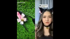 Aksesori Kucing Nekomimi & Pita Tumpuk Black Pink: Fashion Cosplay Kawaii