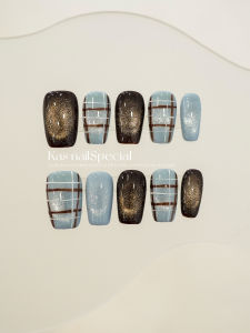 Handmade Gradient Cat Eye Nail Stickers Wearing False Nails Pure Handmade 2025 New Style High Fashion Plaid Nail Art