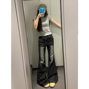 กางเกงยีนส์ทรงหลวมเอวสูง ทรงขากระบอกเล็ก ทรงสลิมฟิต ทรงหลวม ทรงลำลอง สีดำและเทา กางเกงยีนส์ผู้หญิงไซส์ใหญ่