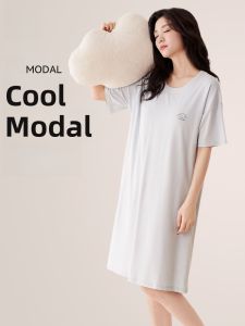Miiow | Cat Woman Modal Sleep Dress Short Sleeve Home Clothes Womens Model With Chest Pad Summer New Style Simple Long Dress Skirt