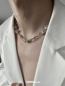 Original Day Series Jade Beads Titanium Steel Necklace for Men and Women Fancy Light Luxury Minority Hip Hop Trendy Clavicle Chain for Men