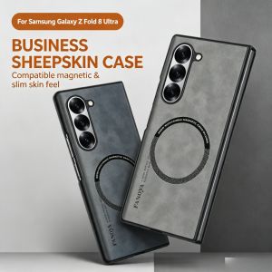 Busienss Sheepskin Leather Slim Phone Phone Case for Samsung Galaxy Z Fold 8 Ultra 7 6 5 4 3 5G Magnetic Charge Shockproof Cover
