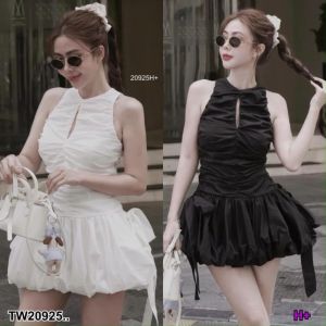 B20925 เดรสสั้นแขนกุดเว้าอก กระโปรงบอลลูน Short sleeveless dress with a cut-out chest and balloon skirt ..