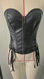 Áo Corset Da PU Đen Nữ Kiểu Punk Nơ Buộc Khóa Kéo Bên Gợi Cảm Mặc Đi Chơi Chất Liệu Polyester Polyamide