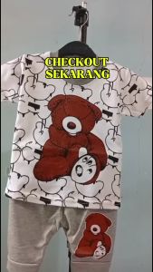 Setelan Baju Bayi Anak Laki-laki Motif Karakter Beruang Coklat Usia 3-15 Bulan