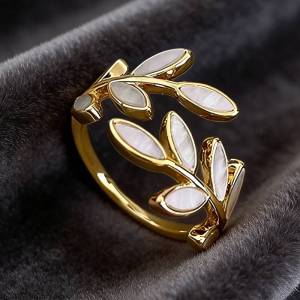 Huitan Women Opening Rings White Enamel Branch Shaped Aesthetic Party Wedding Accessories Versatile Fresh Style Metal Jewelry