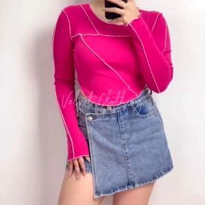 Crop Top Oval Lengan Panjang Knit / Blouse Longsleeve Knit / Atasan Lengan Panjang Wanita 5048