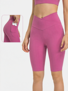 High Waist Ab-exposing Stretch Side Pocket Butt-lifting Shaping Yoga Shorts