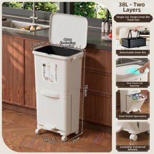 Jeko&Jeko | Hands-Free Kitchen Trash Can Moveable Large Capacity Pedal Open Lid Wet-Dry Separation