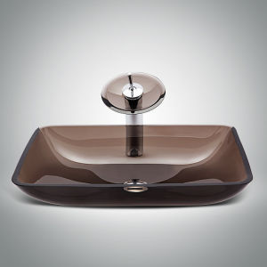 Modern Minimalist Bathroom Square Tempered Glass Top Basin Home Use Transparent Grey Artistic Tea Colored Wash Hand Sink