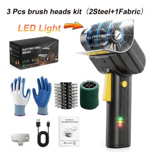Rechargeable Electric Grill Brush 1100RPM 304 Stainless Steel BBQ Cleaner Barbecue Cleaning Tool Non-Slip Handle with LED Light