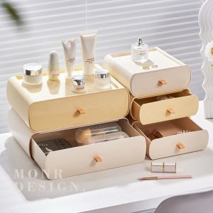 Makeup Organizer with Drawers Stackable Makeup Organizer with Top Tray Free Combination Desktop Vanity Storage for Cosmetics