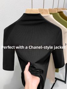 Slim Fit Half-Neck Tunic Shirt Five Quarter Sleeve