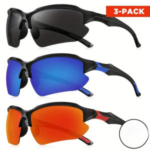 3 Piece Set of Mens Sports Sunglasses for Cycling Running Fishing UV Protection Sunglasses