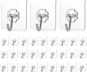 Adhesive Hooks for Hanging Wall Hooks Removable Sticky Ceiling Hooks Transparent Self Adhesive Shower Hooks Water & Oil Proof