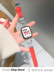 Uhada | Cute Hello Kitty Style Flashy Metal Leather Apple Watch Bands For Series 11 10 8 Luxury Design