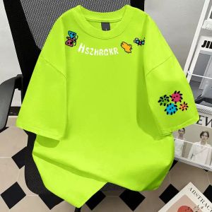 PAZHAOLANG | Dopamine Inspired Plus Size Glowing Green Summer T-Shirt Heavy Cotton