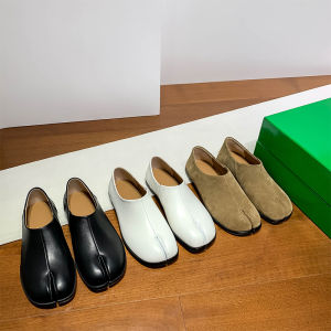 Niche Style Split Toe Grandma Shoes 2024 Spring New Arrival Genuine Leather Flat Bottom Lazy Shoes Soft Leather Trotter Horseshoe Deep Mouth Flats