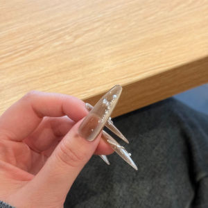 Handmade Autumn Winter Mocha Brown Wave Cat Eye Diamond Nail Long Elegant High Quality Handwear Nail Art Any Skin Type