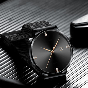 Waterproof Minimalist Mens Watch Ultra-Thin Dial Calendar Movement Casual Versatile Business Watch Diamond Inlay