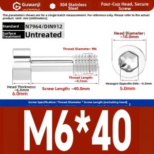 GUWANJI | Non-Loosening Cup Head Hexagon Bolt 304 Stainless Steel
