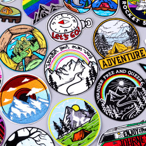 Camping/Adventure Patch Iron On Patches For Clothing Sticker Mountain Hiking Patch Outdoor Embroidery Patches On Clothes Sew DIY