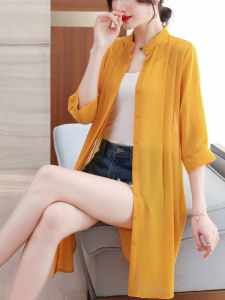 Summer Womens Chiffon Cardigan Sunscreen Air Conditioning Sleeveless Long V-neck Loose Fit Mid-length Open-front Outerwear