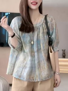 เสื้อเชิ้ตผ้าชีฟองแขนสั้นป้องกันแสงแดดสไตล์เกาหลี ทรงหลวม ลายพิมพ์ลายดอกไม้ แฟชั่นฤดูร้อน เสื้อผ้าทำงานสำหรับผู้หญิง