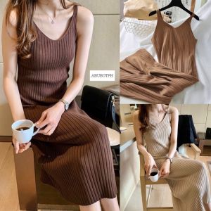 LULU KOREAN Knitted Long Bodycon Slip Dress