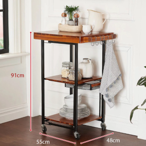 Xe Đẩy Gỗ 3 Tầng Khung Thép Ngăn Kéo Gỗ | Dùng Cho Spa Thẩm Mỹ | Xe Đẩy 3 Tầng Có Bánh Xe Gấp Gọn |